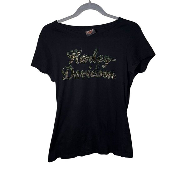 Harley-Davidson Womens Black Green Rhinestone Smoky Mountain Medium (See measure - Picture 1 of 5